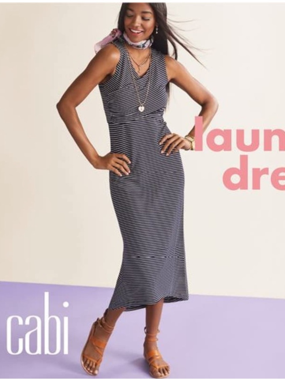 Cabi Launch Midi Dress Navy Blue White Striped Sz L Large 5610 Preppy Nautical